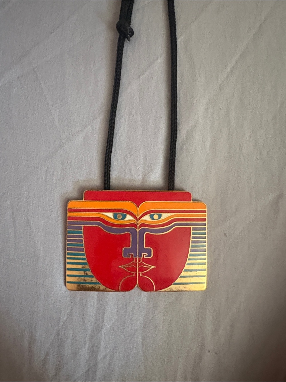 Vintage Signed Laurel Burch "VAYU" Enamel Statement Pendant Necklace Rare 1980s